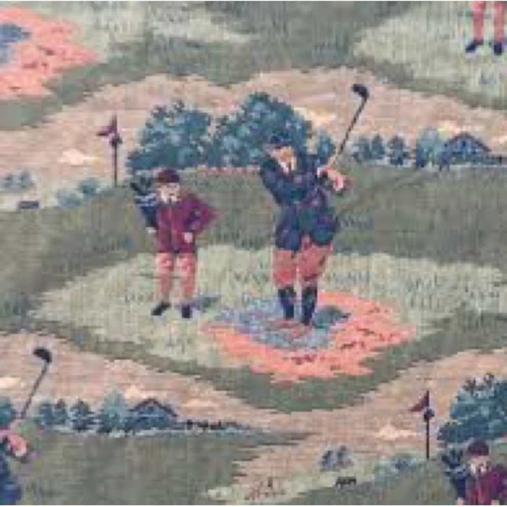 VTG Pictorial Golf Theme Woven Tapestry 4.5 x 5 Feet Braided Trim Throw Blanket
